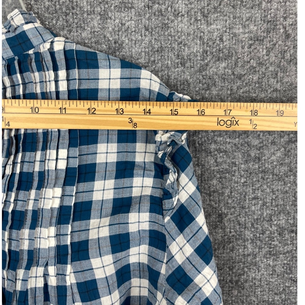 Urban Outfitters Plaid Tunic Women Size L Blue White Excellent Ruffle Sleeve - Picture 6 of 13